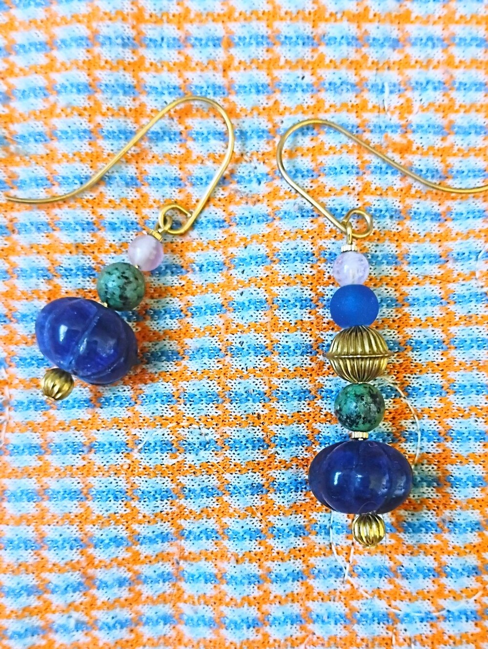 Asymmetric Sapphire, Amethyst, and African Turquoise Handmade Earrings Qqa